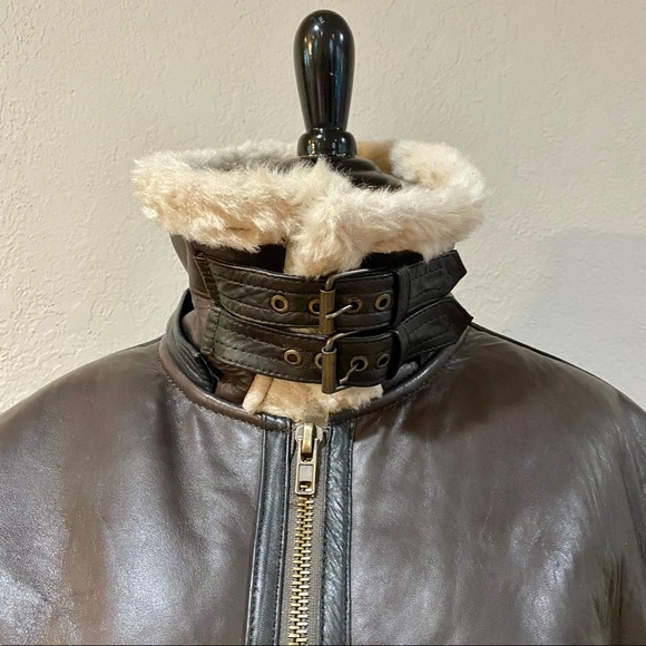 NWOT Brown Sheepskin Leather Shearling & Raccoon Fur B3 Bomber Jacket - Picture 11 of 15